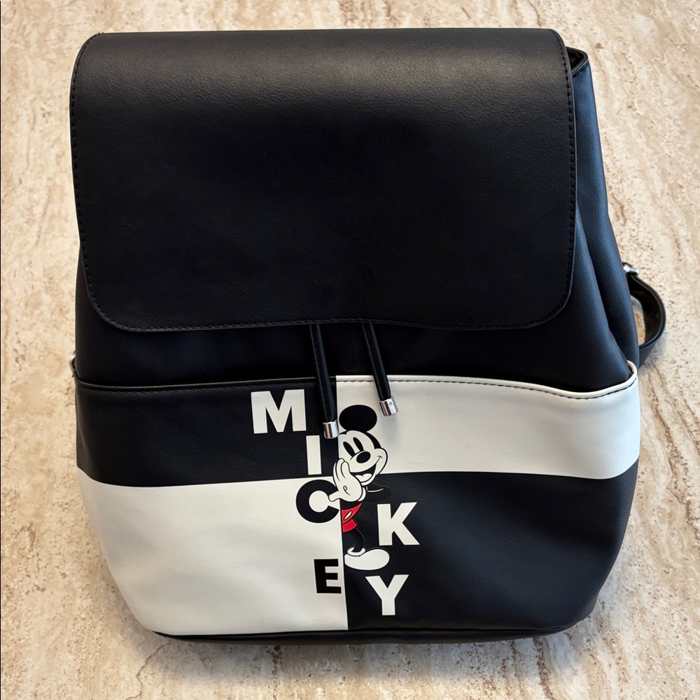 Disney Brand Micky Mouse Backpack in Soft Black and White Vegan Leather